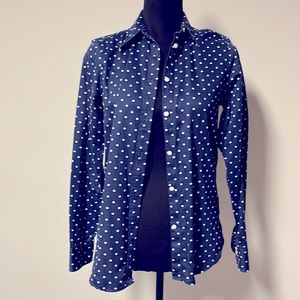 Chaps medium no iron button down long sleeve shirt navy and white polkadot shirt